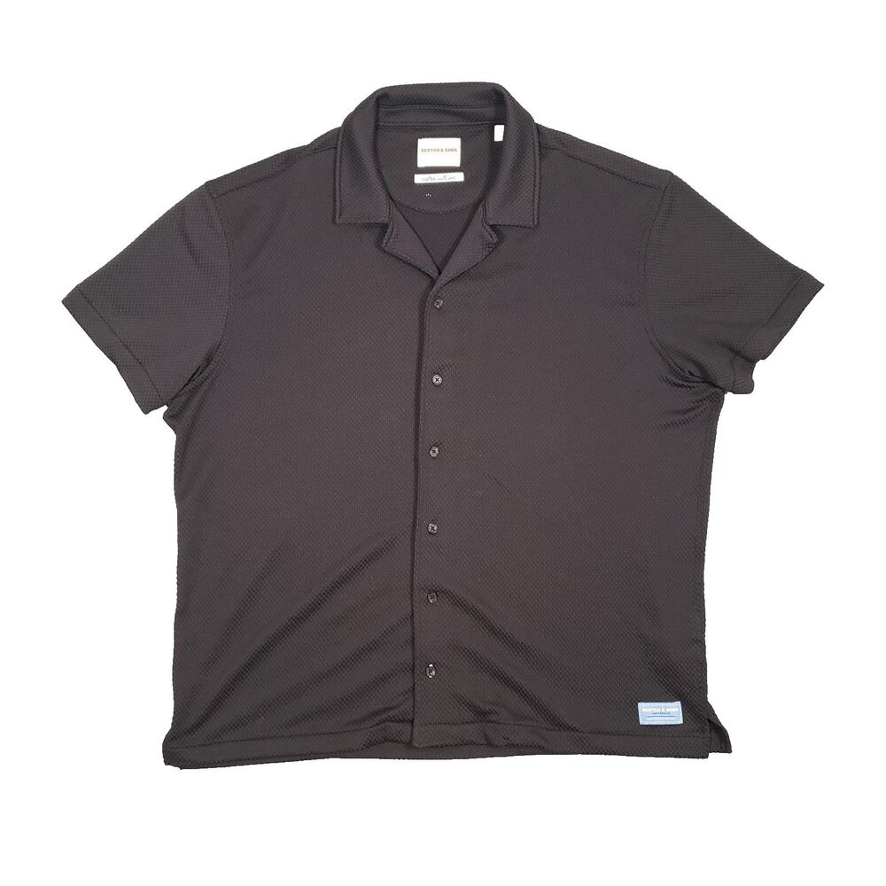 Scotch & Soda Amsterdam Basket Weave Button Down Shirt Mens‎ XL Solid Black